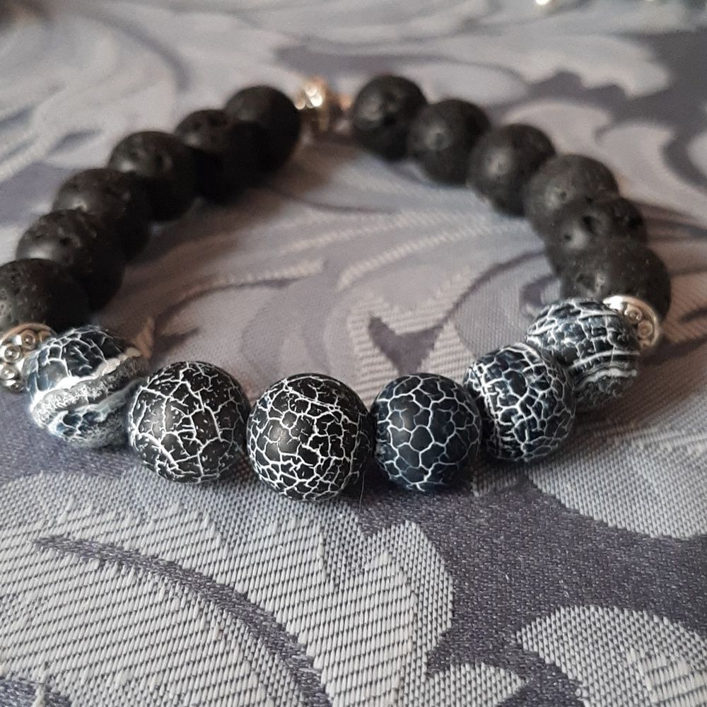 Crackle Agate & Lava Rock Beaded Stretch Unisex